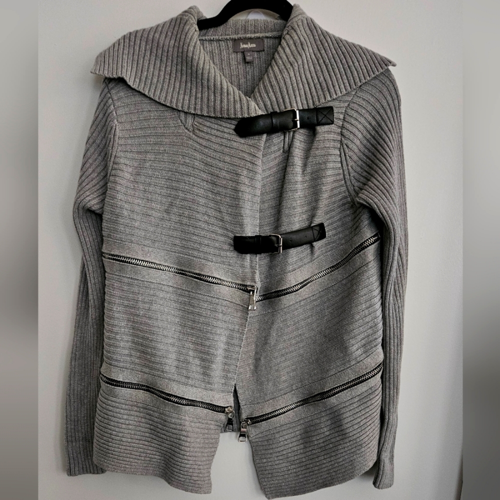 Neiman Marcus Cardigan Wrap Sweater Jacket Small Ribbed Cotton Knitwear